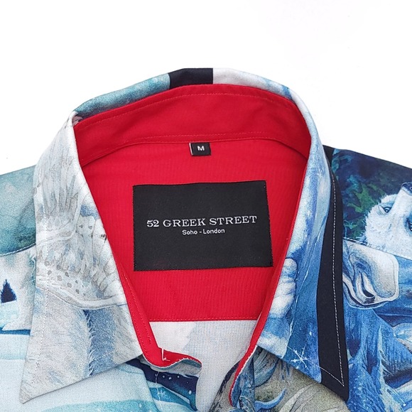 52 Greek Street Shirt‎ Mens M Blue Wolf Owl Animal Soho London - Picture 3 of 6